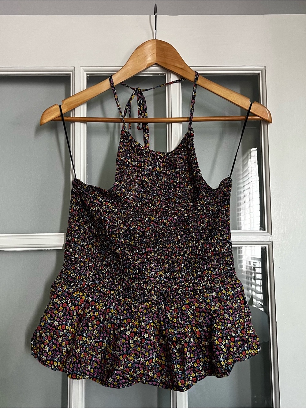 Patrons of Peace Black Floral Smocked Haulter Top